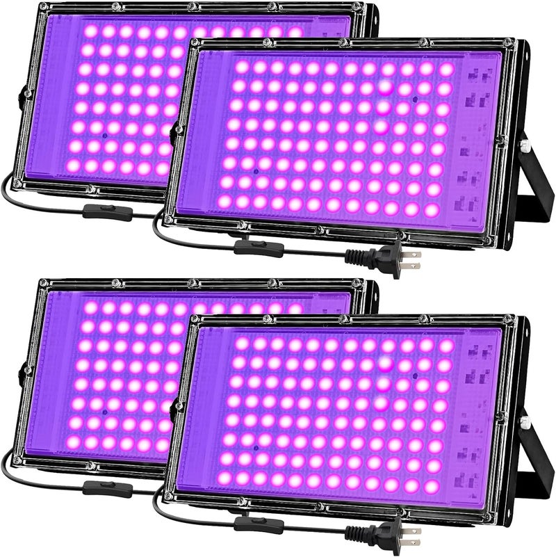 iCreating 100W Black Lights for Glow Party - Indoor Large High Power Black Light Flood Light 395nm UV Blacklight Floodlight Purple BlackLights Spotlight Fluorescent UV Lights for Halloween (4 Pack) - Image 1